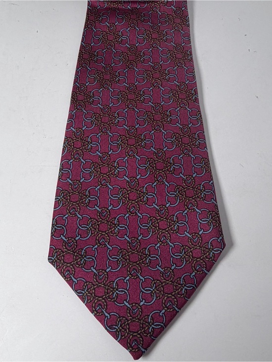 Hermes Other - Hermes Men’s Silk Interlocking Horse Bit Pattern Tie Burgundy, Light Blue 760 UA
